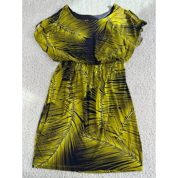 Valerie Bertinelli Womens Tropical Print Elastic Waist Dress Sz 10 Yellow/Black - Picture 6 of 14